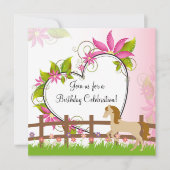  Paard, Roze Bloemen en Hartverjaardag Kaart (Voorkant)