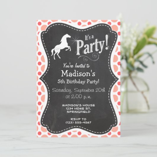 Paard; Roze & Koraal Polka stippen Kaart (Staand voorkant)