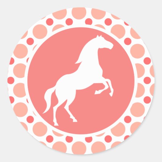 Paard; Roze & Koraal Polka stippen Ronde Sticker (Voorkant)