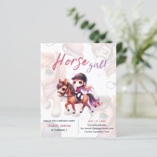 Paard & Ruiter Verjaardagsuitnodigingen Equestrië  (Staand voorkant)