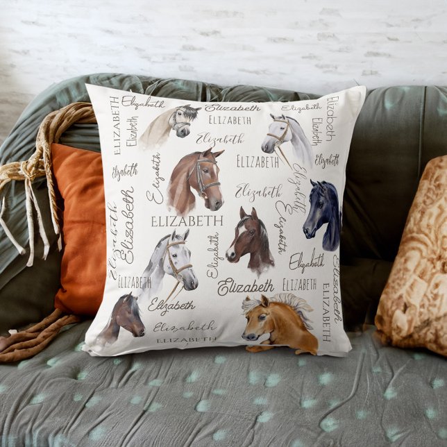 Paard ruitergiften voor meisjes gepersonaliseerde  kussen (Horse equestrian gifts for girls personalized name throw pillow beautiful horse portraits with name)