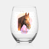 Paard Ruitersport Dier Monogram Patroon Roze Wijnglas Zonder Voet (Voorkant)
