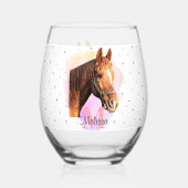 Paard Ruitersport Dier Monogram Patroon Roze Wijnglas Zonder Voet (Achterkant)