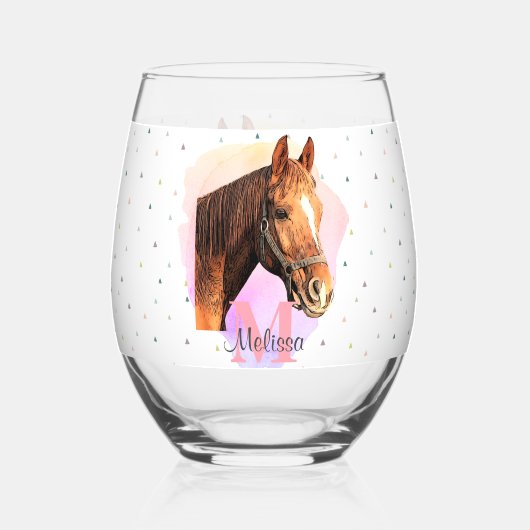 Paard Ruitersport Dier Monogram Patroon Roze Wijnglas Zonder Voet (Achterkant)