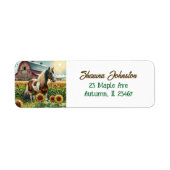 Paard, rustiek Boerderij en zonnebloemen Etiket (Voorkant)