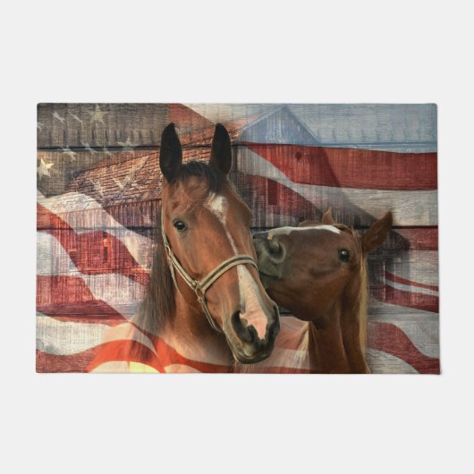 Paard Rustieke Schuur Amerikaanse Vlag Deurmat (Voorkant)