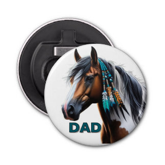 Paard schilderen met inheemse kralen button flesopener