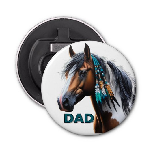 Paard schilderen met inheemse kralen button flesopener (Voorkant)