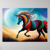 Paard schilderij Kleurrijke Run Verlichte maan nac Poster (Voorkant)