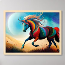 Paard schilderij Kleurrijke Run Verlichte maan nac