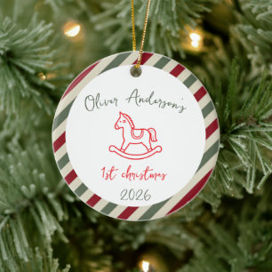 Paard Schommelende Eerste Kerst Baby Jongen of Mei Keramisch Ornament