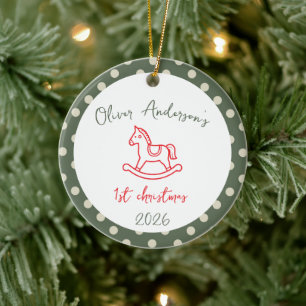 Paard Schommelende Eerste Kerst Baby Jongen of Mei Keramisch Ornament