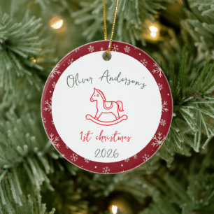 Paard Schommelende Eerste Kerst Baby Jongen of Mei Keramisch Ornament