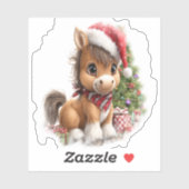 Paard Shirt Kerstman Hoed Sticker (Vel)