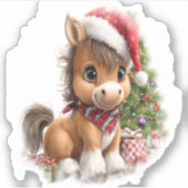 Paard Shirt Kerstman Hoed Sticker (Voorkant)