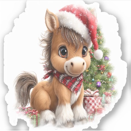 Paard Shirt Kerstman Hoed Sticker (Voorkant)