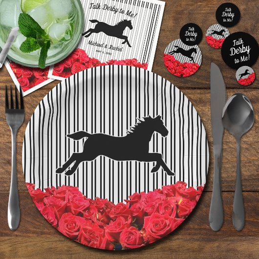 Paard Silhouet Rode Rozen Zwarte Strepen Derby Papieren Bordje