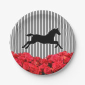 Paard Silhouette Rode Rozen Zwarte Strepen Derby Papieren Bordje (Voorkant)