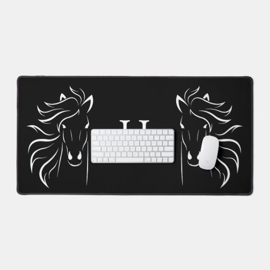Paard Silhouetten & Monogram op zwart Bureaumat (Keyboard & Muis)