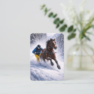 Paard Skijoring Canvas Wandkunst   Winter Paard  Visitekaartje