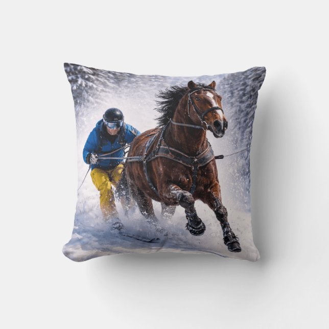 Paard Skijoring | Winterpaard | Worpkussen Kussen (Voorkant)