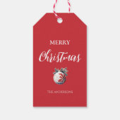 Paard sneeuwman Kerst waterverf elegant Cadeaulabel (Achterkant)