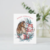 Paard sneeuwman Kerst waterverf elegant Feestdagenkaart (Staand voorkant)