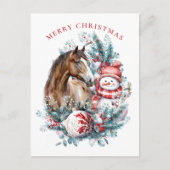 Paard sneeuwman Kerst waterverf elegant Feestdagenkaart (Voorkant)
