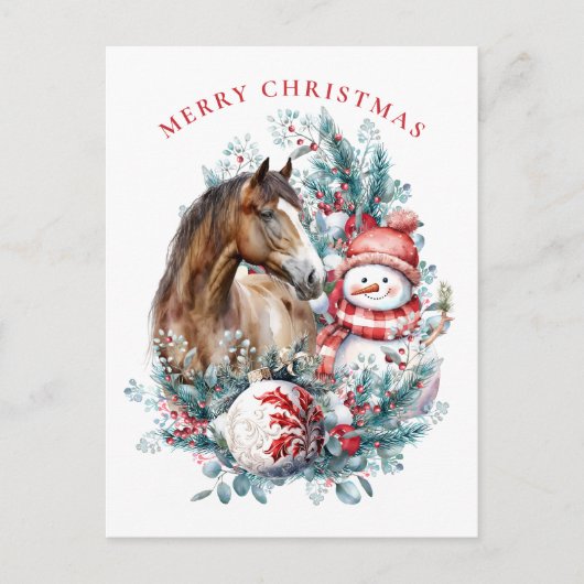 Paard sneeuwman Kerst waterverf elegant Feestdagenkaart (Voorkant)