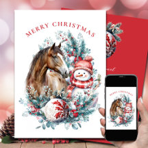 Paard sneeuwman Kerst waterverf elegant