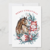 Paard sneeuwman Kerst waterverf elegant Feestdagenkaart (Voorkant)