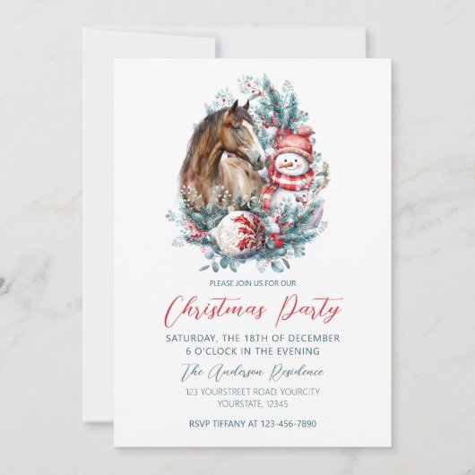 Paard sneeuwman Kerst waterverf elegant Kaart (Voorkant)