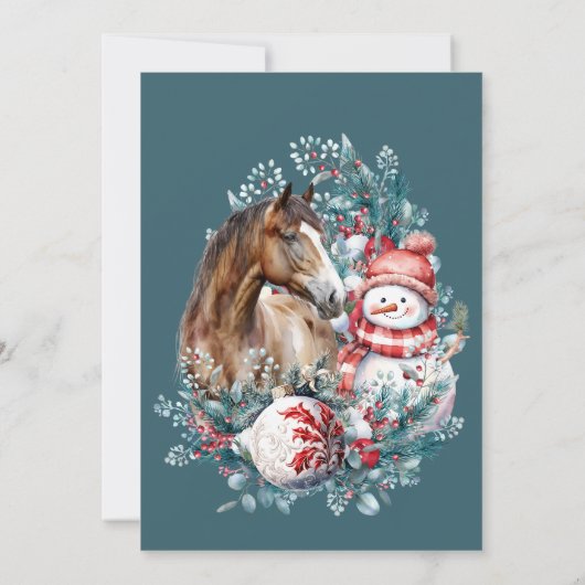Paard sneeuwman Kerst waterverf elegant Kaart (Achterkant)