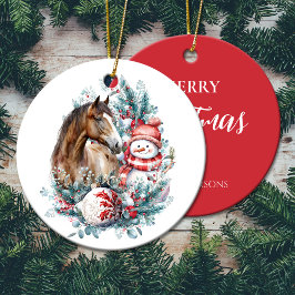 Paard sneeuwman Kerst waterverf elegant Keramisch Ornament