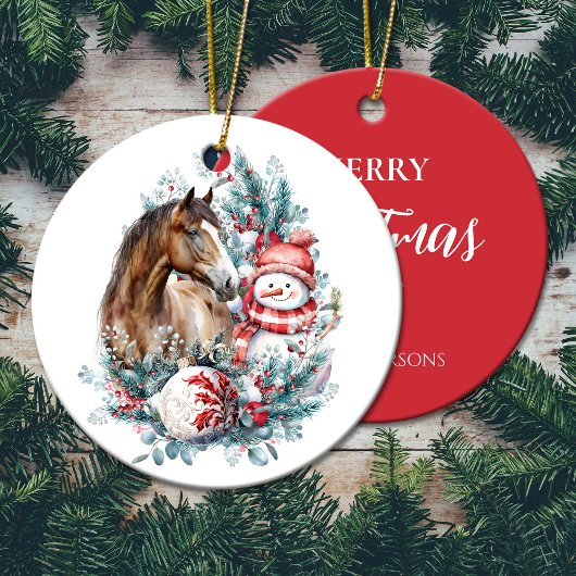 Paard sneeuwman Kerst waterverf elegant Keramisch Ornament