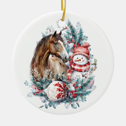 Paard sneeuwman Kerst waterverf elegant Keramisch Ornament (Voorkant)