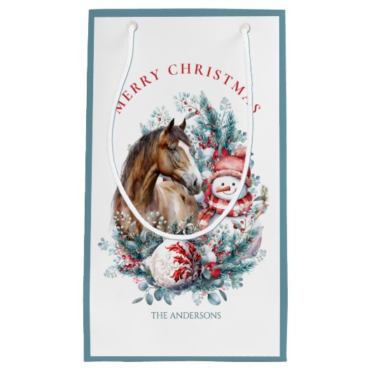 Paard sneeuwman Kerst waterverf elegant Klein Cadeauzakje (Voorkant)