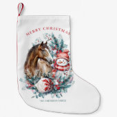 Paard sneeuwman Kerst waterverf elegant Kleine Kerstsok (Voorkant)