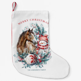 Paard sneeuwman Kerst waterverf elegant Kleine Kerstsok