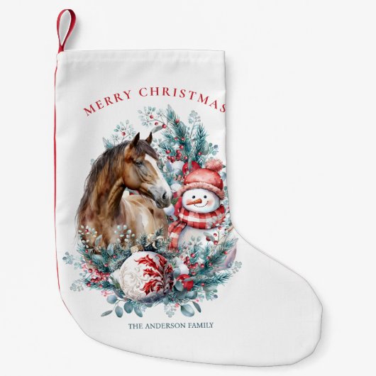 Paard sneeuwman Kerst waterverf elegant Kleine Kerstsok (Voorkant)