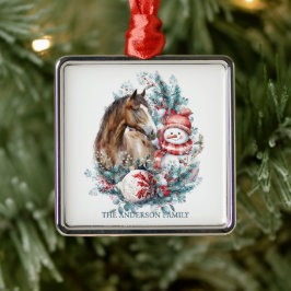 Paard sneeuwman Kerst waterverf elegant Metalen Ornament
