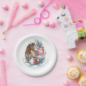 Paard sneeuwman Kerst waterverf elegant Papieren Bordje (Feest)