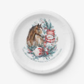 Paard sneeuwman Kerst waterverf elegant Papieren Bordje (Voorkant)