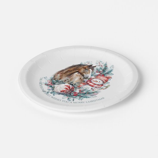 Paard sneeuwman Kerst waterverf elegant Papieren Bordje (Gekanteld)