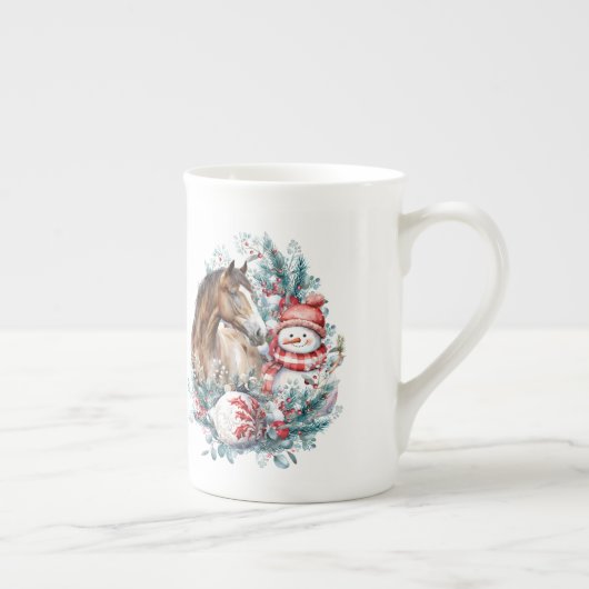 Paard sneeuwman Kerst waterverf elegant Porselein Kop (Rechts)