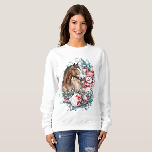 Paard sneeuwman Kerst waterverf elegant Trui (Voorkant volledig)