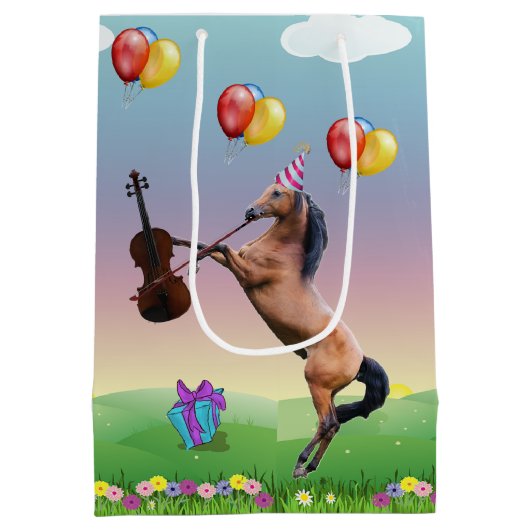 Paard speelt vioolverjaardag medium cadeauzakje (Achterkant)