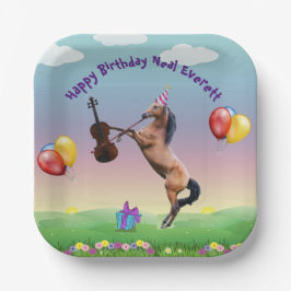 Paard speelt vioolverjaardag papieren bordje