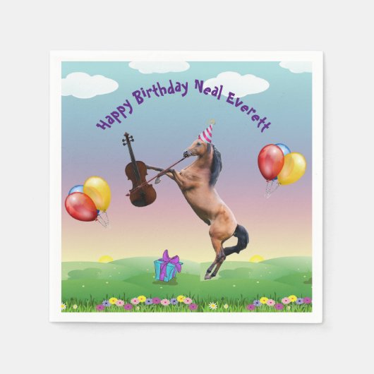 Paard speelt vioolverjaardag servet (Voorkant)