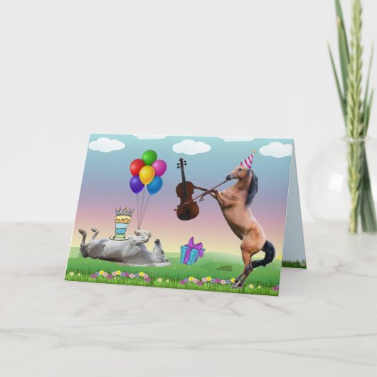 Paard spelen Viool Verjaardag Kaart (Voorkant)